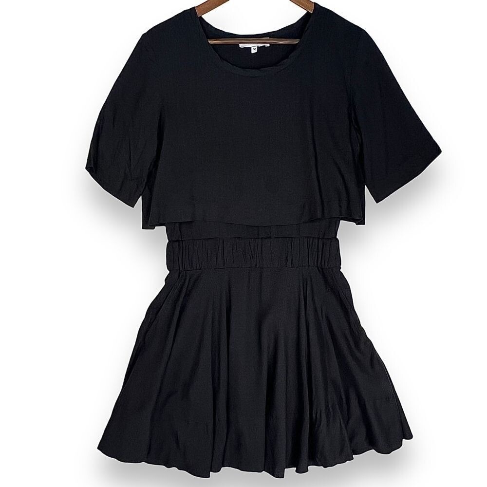 IRO EU 38 US‎ 6 Dress Felly Black Short Sleeve Pleat Grunge Skater Gothic Witchy